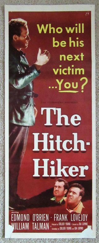 Hitch Hiker 1953 Insrt Movie Poster Fld Ida Lupino Film Noir Vg