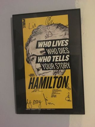 Hamilton The Musical Cast Signed Public Theater Poster 8 1/2 " X17 "