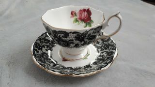 Royal Albert Bone China England Senorita Black Lace Rose Tea Cup & Saucer