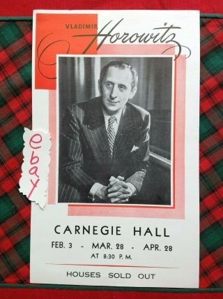 1948 Vladimir Horowitz Carnegie Hall Flyer York City Box D Handbill