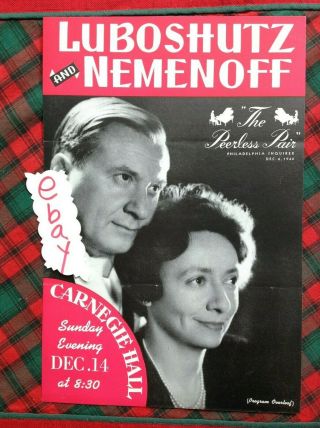 1947 Luboshutz & Nemenoff Carnegie Hall Flyer York City Box D Handbill