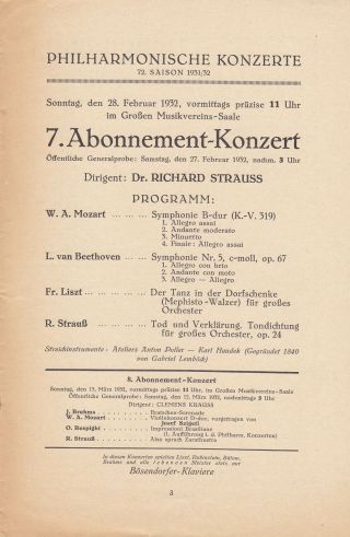 Richard Strauss Vienna Philharmonic Orchestra Beethoven Mozart Liszt 1932 Progr
