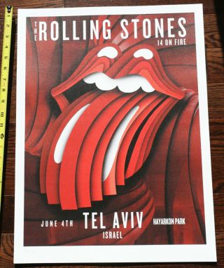 Rolling Stones 14 On Fire Tour 2014 Tel Aviv Israel 172/500 Lithograph Poster