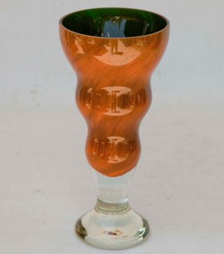 Large Heavy Vintage Orange / Green Cased Art Glass Vase