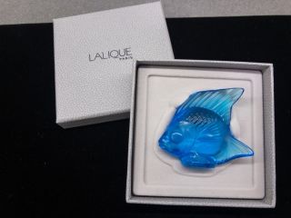 Lalique Crystal Fish Sculpture Figurine – Blue –