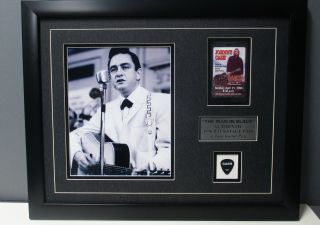 Johnny Cash Authentic Tour Pick & Otto Backstage Pass Vintage Frame Un Signed