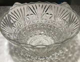 Vintage Clear Glass Punch Bowl With 16 Cups 4