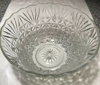 Vintage Clear Glass Punch Bowl With 16 Cups 5