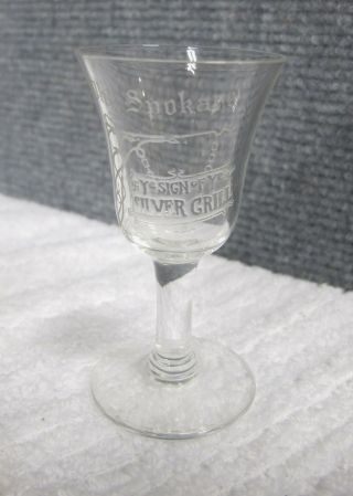 Antique Etched Shot Glass Silver Grill The Spokane Hotel Swastika