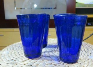 Set Of 4 Cobalt Blue Antique Shot Glasses 1800 