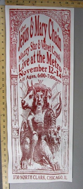 1994 Rock Roll Concert Poster Jesus & Mary Chain Metro L Kuhn Signed Chicago Il