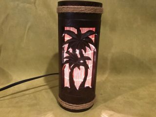 Vtg Tiki Palm Tree Bamboo Lamp Hawaiian Bar Table Lamp Night Light Art Decor