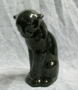 Frankoma Pottery Onyx Black Vintage Black Sitting Puma Cat Figurine Orig Label