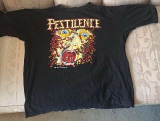 Vintage 1990 Pestilence T Shirt Xl Blue Grape Death Sodom Bolt Thrower Slayer