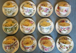 Royal Albert Bone China " Flower Of The Month " Series - 1970 - 12 Cups/12 Saucers