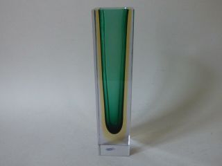 Tall Green Italian Murano Sommerso Lead Art Glass Flower Bud Vase Uk P,  P