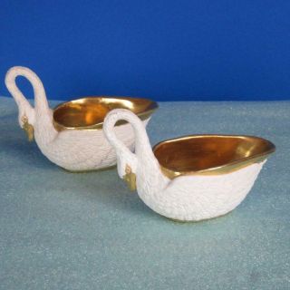 Signed Paris Porcelain Sevres France - White And Gold - Swan - 2 Coffee/tea Cups