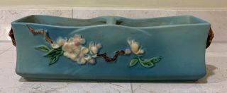 Roseville Pottery Apple Blossom Window Box Blue Vase 369 - 12 " 1940 