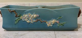 Roseville Pottery Apple Blossom Window Box Blue Vase 369 - 12 