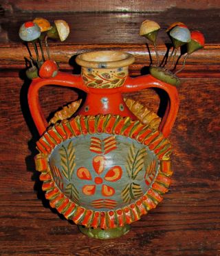 Antique Vintage Portugal Red Clay Folk Art Hp Vase Olaria Alfacinha Estremoz