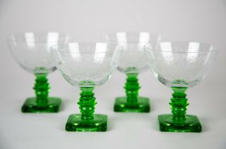 Fostoria Minuet Green Champagne Sherbet Glasses Set Of 4 Vintage Etched Stemware