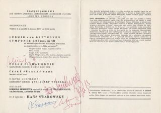 Hans Swarowsky Beethoven 9th Signed Program,  Soloists Benackova,  Pribyl Etc