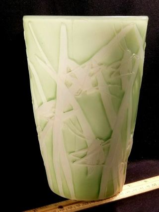 Old Art Nouveau Cameo Case Glass Vase Locust Grasshopper S In Tall Grass C.  1900