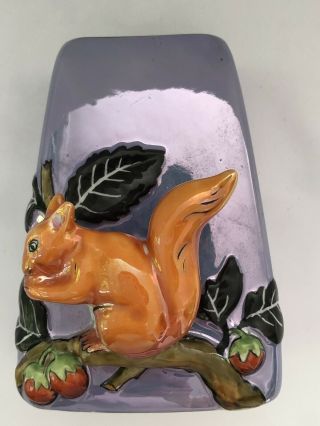 Art Deco Noritake 1920’s Lavender Luster Vase W/ Figural Squirrel