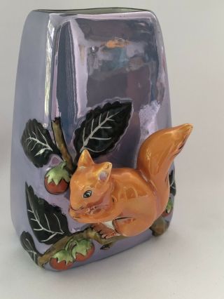Art Deco Noritake 1920’s Lavender Luster Vase w/ Figural Squirrel 2
