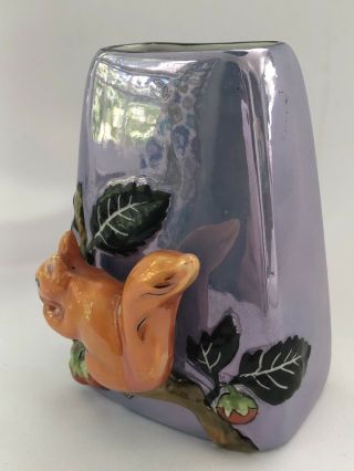 Art Deco Noritake 1920’s Lavender Luster Vase w/ Figural Squirrel 4