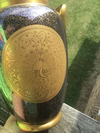 Rare Pickard China Peacock 1925 - 1930 Gold Large Vase 11.  5 Inch Vintage Antique