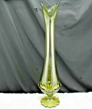 Tall 22 " Fenton Swung Valencia Colonial Green Glass Vase With Petal Foot Flower
