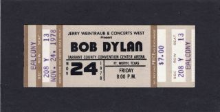 1978 Bob Dylan Full Concert Ticket Fort Worth Texas Street Legal Tour