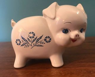 Vintage Corning Ware Cornflower Blue Ceramic Piggy Bank Made In England