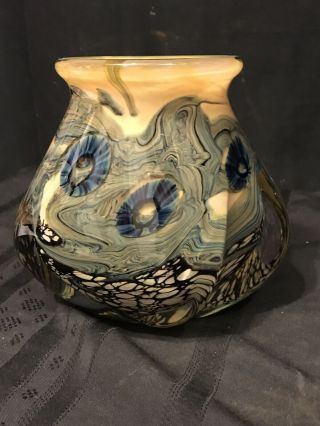 Rare Robert Eickholt Signed Art Glass Vase 2007.  Unusual Shape,  Color,  Weight