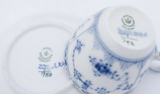 6 Cups & Saucers 756 - Blue Fluted Royal Copenhagen - Half Lace - 2:nd Quality 2