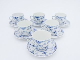 6 Cups & Saucers 756 - Blue Fluted Royal Copenhagen - Half Lace - 2:nd Quality 4