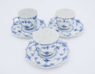 3 Cups & Saucers 1038 - Blue Fluted Royal Copenhagen - Full Lace 1:st Quality 3