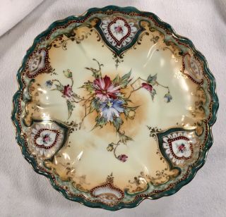 19thc Antique Vtg Moriage Beaded Hand Painted Floral Gilt Nippon Dish Bowl