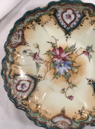 19thc Antique Vtg Moriage Beaded Hand Painted Floral Gilt Nippon Dish Bowl 2