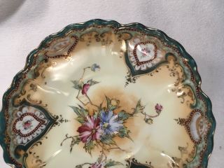 19thc Antique Vtg Moriage Beaded Hand Painted Floral Gilt Nippon Dish Bowl 3