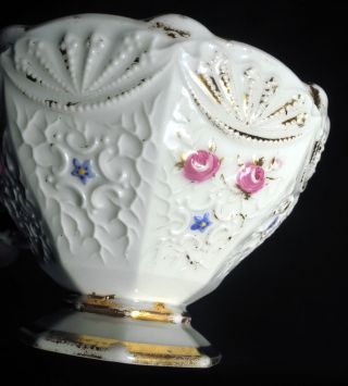 Antique 18th Century Meissen Crossed Swords Pink Rose Blue Flower Cup,  Saucer 3