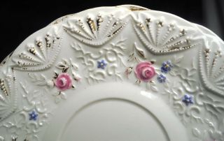 Antique 18th Century Meissen Crossed Swords Pink Rose Blue Flower Cup,  Saucer 5