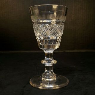 Antique 19th C Pittsburgh Flint Glass Blown Cut Bucket Bowl Knop Stem Wine Glass