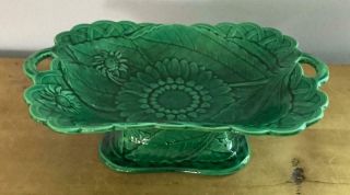 Antique Pre - 1860 Wedgwood Green Majolica Sunflower Footed Compote Tray Server