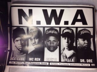 Vintg Rare N.  W.  A.  Promo Poster Worlds Most Dangerous Group 24x36 Gangsta Rap Nwa