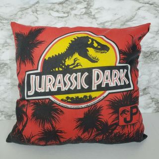 Vintage 1992 Jurassic Park Throw Pillow Universal Studios Red Logo Dinosaurs