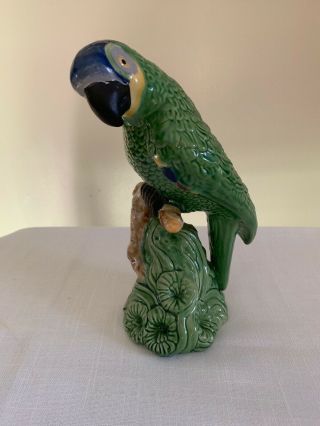 Vintage Portugese Majolica Green Parrot Bordallo Pinheiro Caldas Da Reinha 1930s