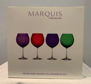 NIB Marquis By Waterford Set of 4 Vintage Jewels Aromatic Balloon Wine Stems 3