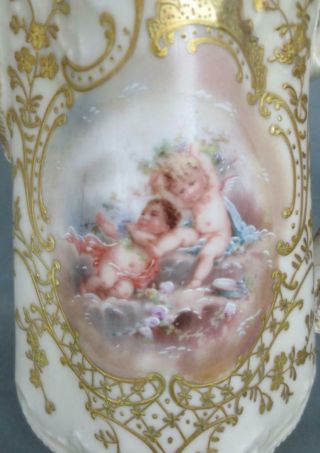 Antique 1890 ' s LIMOGES Porcelain Chocolate Pot with Cherubs,  Raised Gold Enamel 2